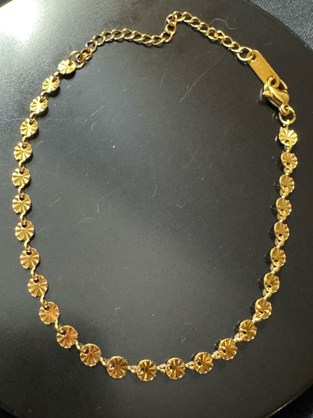 Gold Tone Stainless Steel Floral Disc Link Bracelet